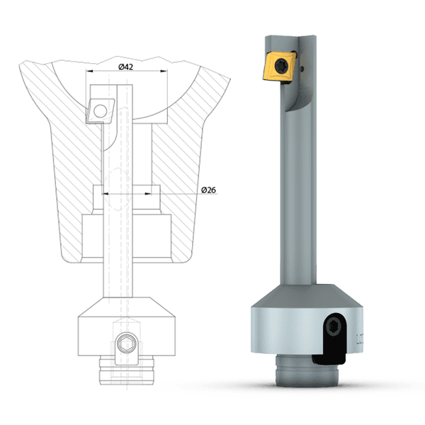 Rückwärtiges Ansenken einer Schieberbohrung in einem Ventilgehäuse aus Stahlguss