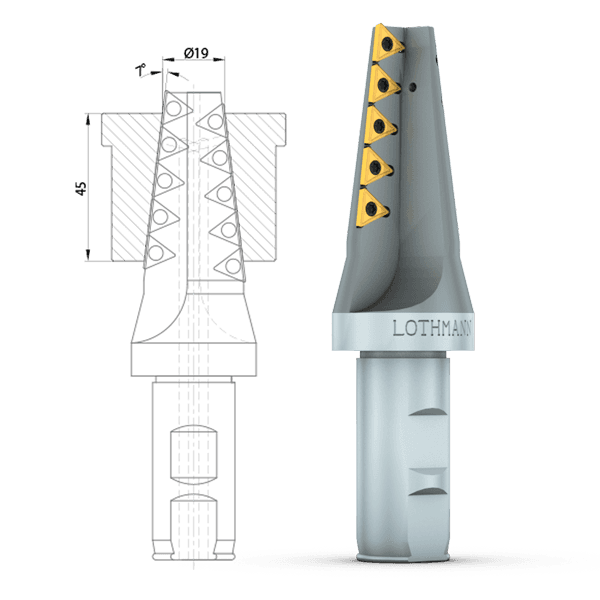 Vorbohren einer Kegelsenkung 7° zum anschließenden Reiben auf einer Drehmaschine mit Stangenlader
