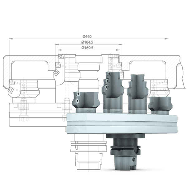 Aufbohren von 3 Durchmessern und 2 Fasen an einem Alu-Getriebegehäuse auf einem Groß-BAZ